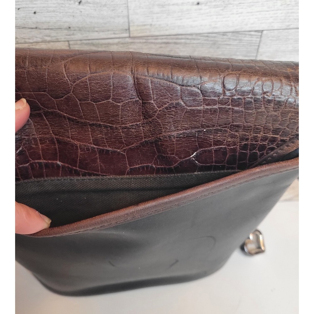 VTG Brighton Classic Brown Black Moc Crocodile Leather Shoulder Bag Crossbody - Picture 5 of 16